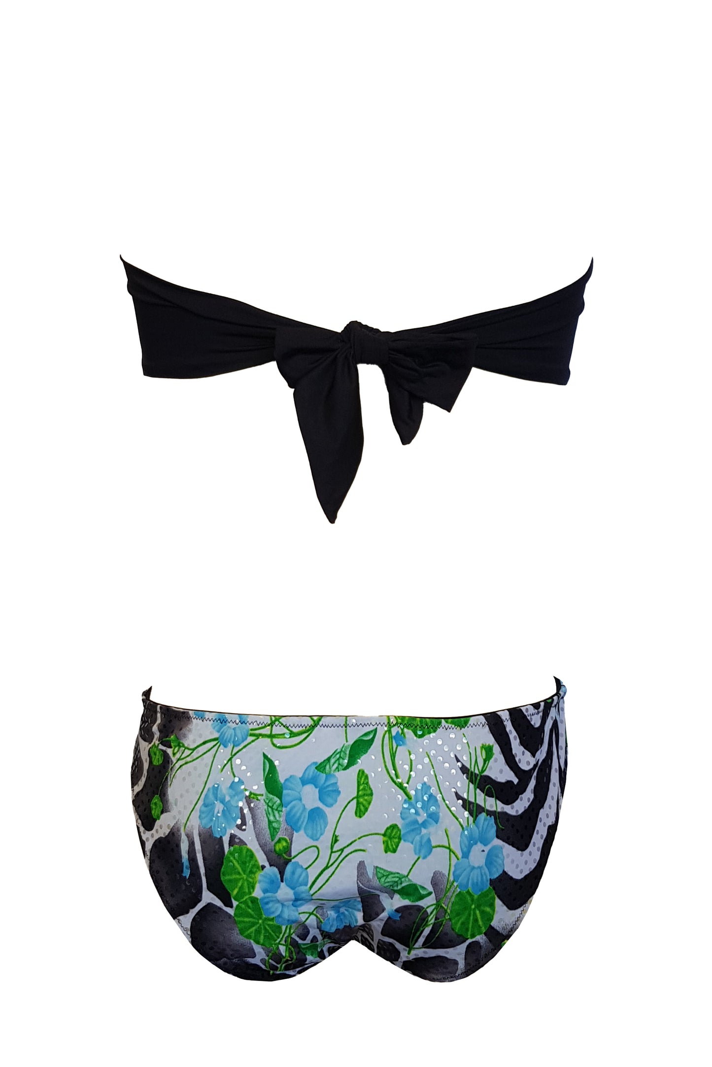 בגד ים שלם מונוקיני סטרפלס שחור והדפס מנצנץ