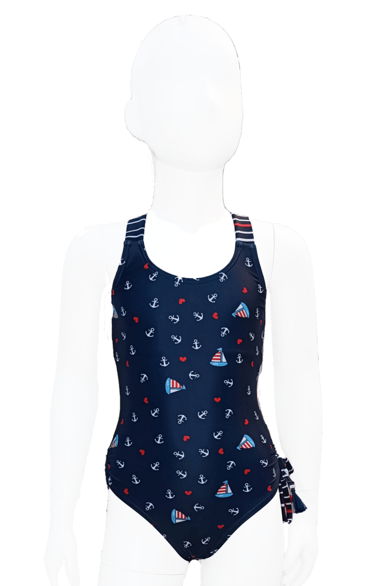 בגד ים שלם ילדות כחול מודפס ן Morena