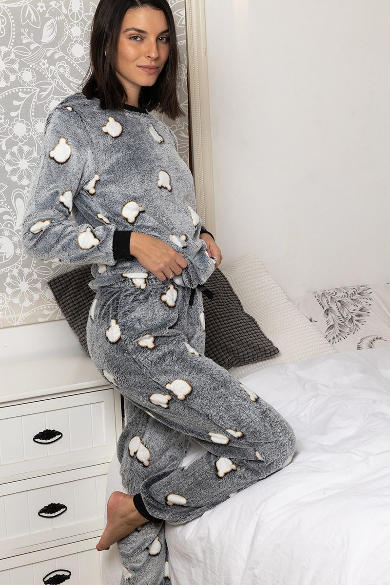 סט פיג`מה פליז לנשים ולנערות דובי אפור ן Morena