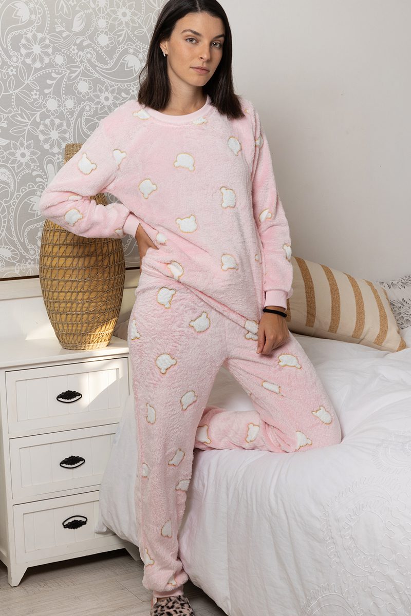 פיג`מה נשים\נערות פליז דובי - ורוד ן Morena