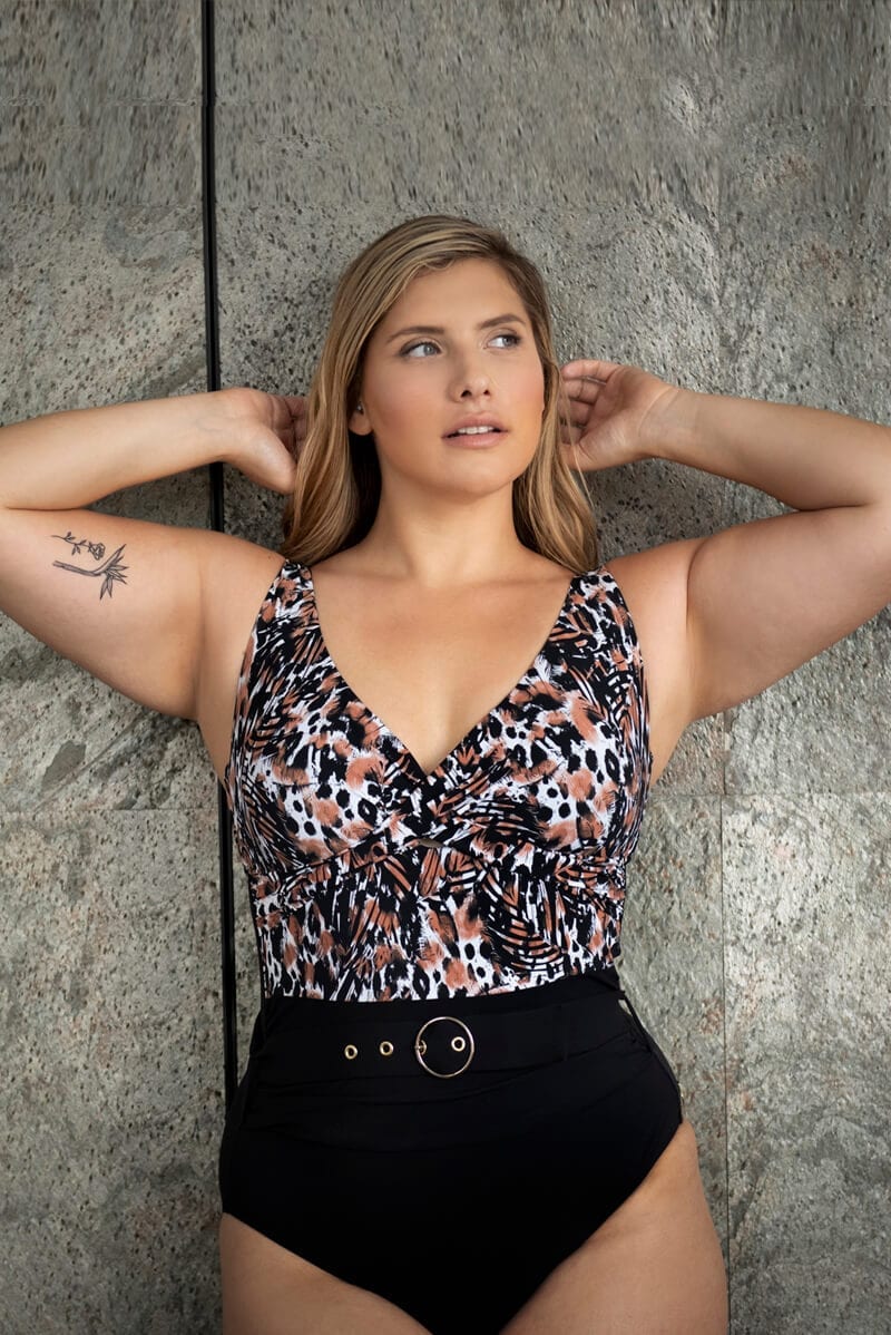 בגד ים שלם פלאס מחטב מעטפה מנומר חום ן Morena