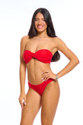 טופ ביקיני סטרפלס מסתובב אדום מבריק