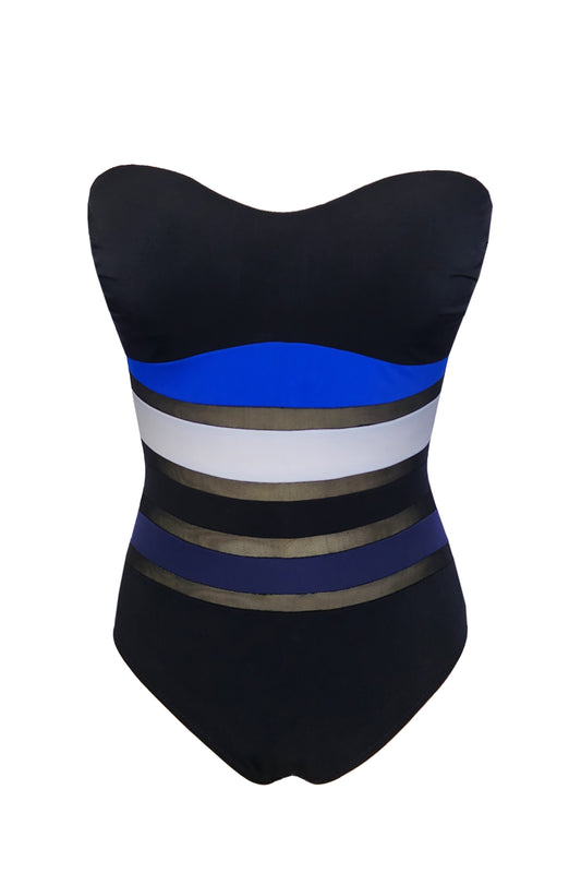 בגד ים שלם מחטב סטרפלס שרלוט שחור כחול