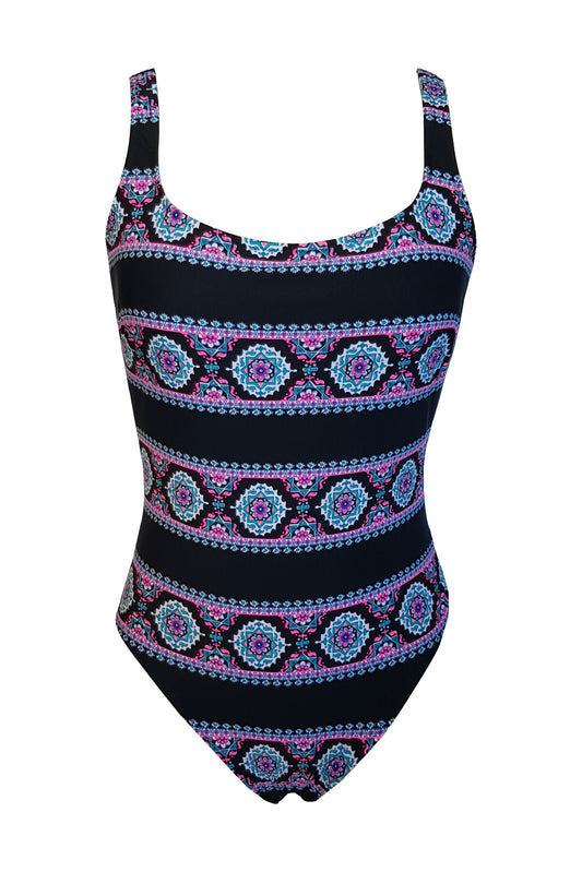 בגד ים שלם גופייה מחטב בייסיק - שחור הדפס