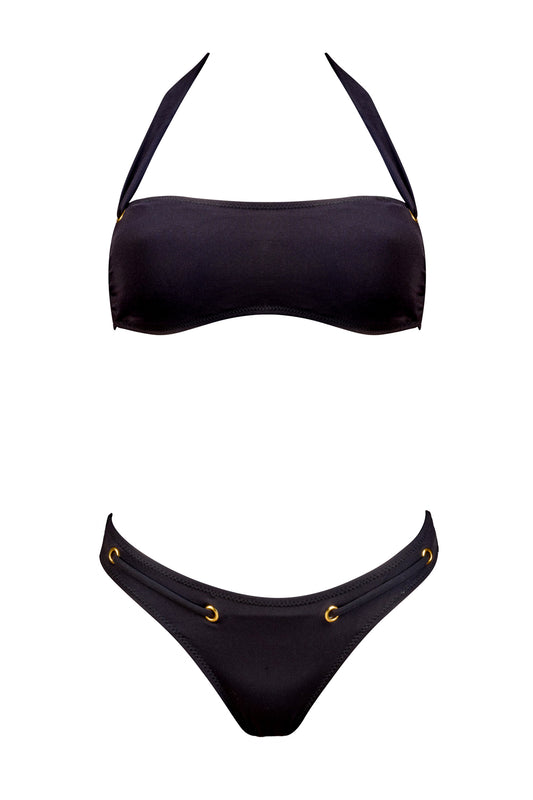 טופ ביקיני מראה סטרפלס חלק - שחור