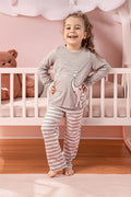 פיג'מה לילדות חום פסים עם פיל- 95% כותנה ו-5% אלסטן