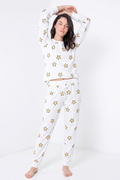 סט פיג'מה איכותית לנשים 100% כותנה כוכבים לבן