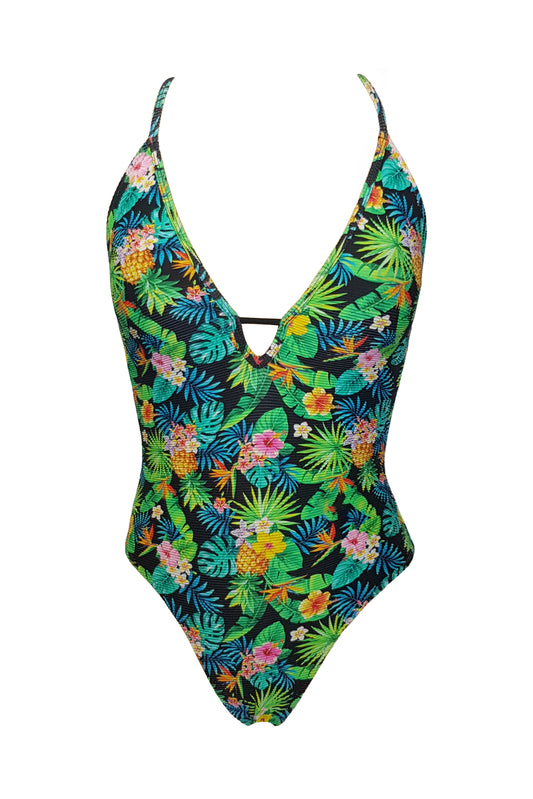 בגד ים שלם פרחוני גב קשירות