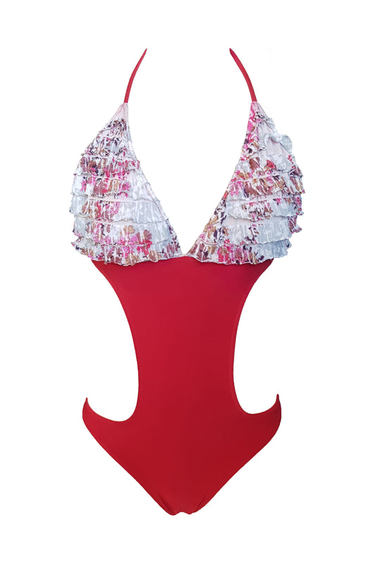 בגד ים שלם גיטרה מונוקיני מלמלה - אדום