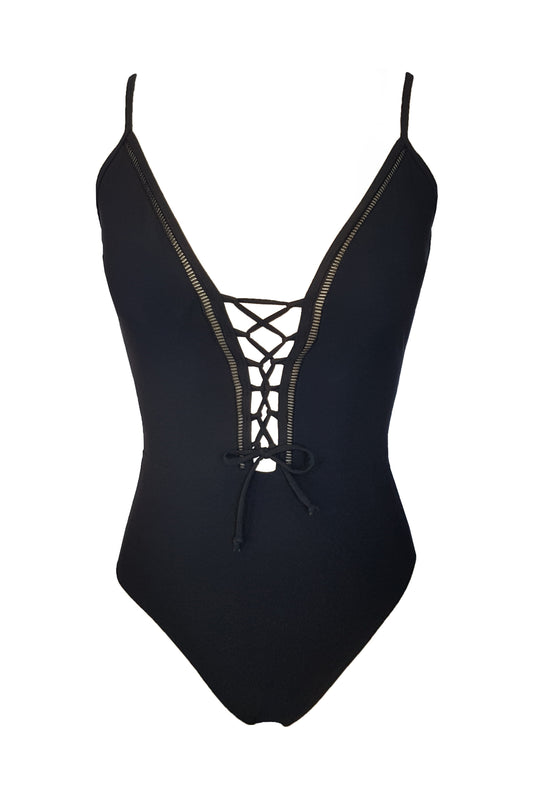 בגד ים שלם קשירות שחור