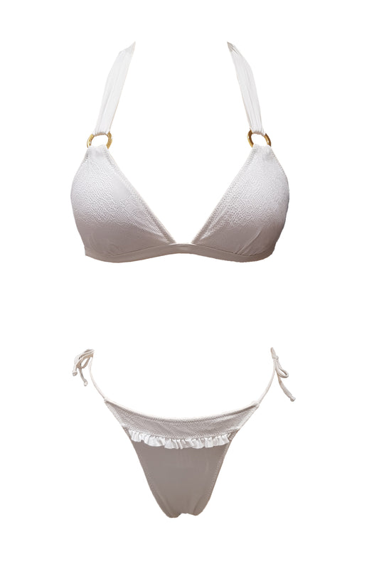 טופ ביקיני קולר פושאפ עדין - לבן תחרה