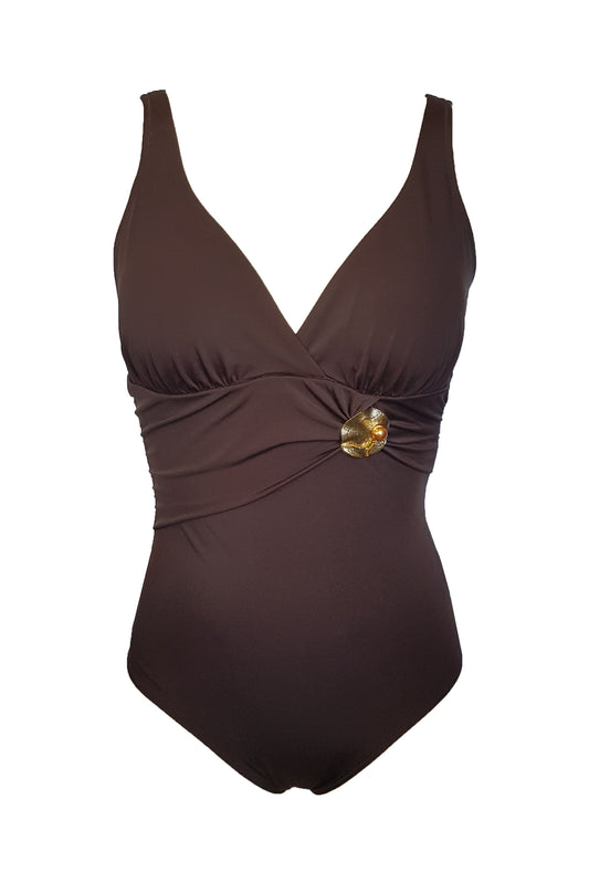 בגד ים שלם מחטב אבזם חום