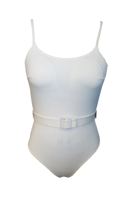 בגד ים שלם מחטב חגורה לבן