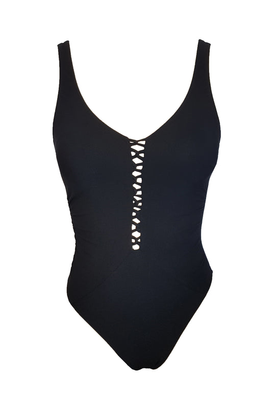 בגד ים שלם מפתח וי שחור