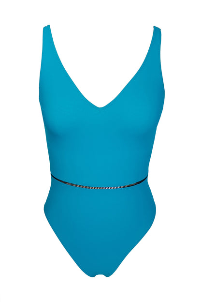 בגד ים שלם מחטב קאפרי - טורקיז פס