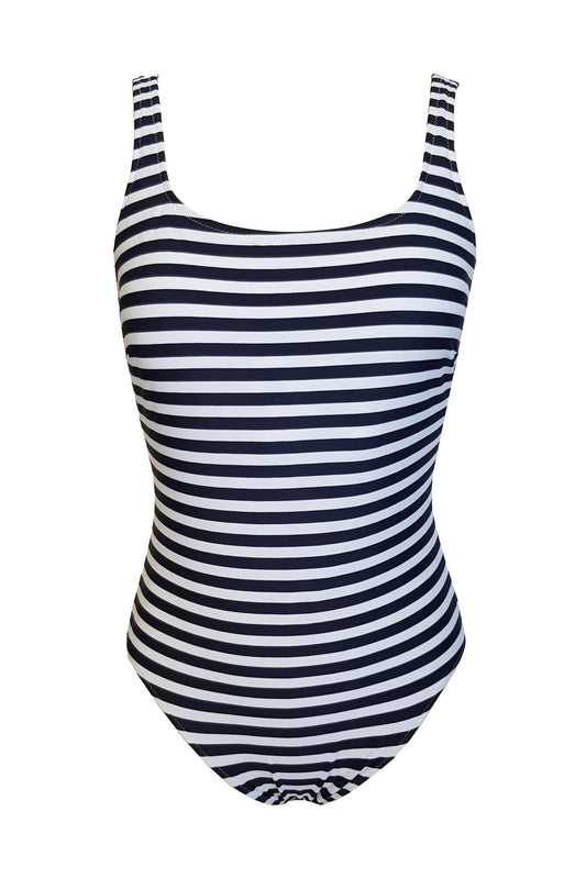 בגד ים שלם גופייה מחטב בייסיק - פסים כחול לבן