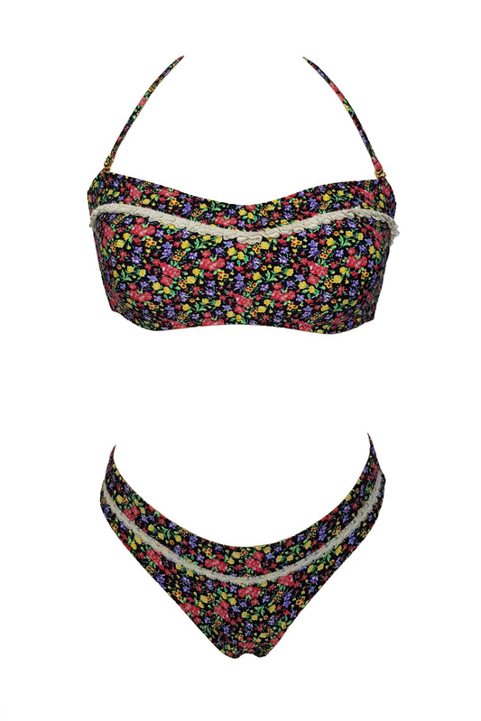טופ ביקיני סטרפלס פס תחרה - פרחוני