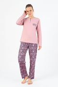 סט פיג'מה איכותי לנשים ורוד וכחול כהה 95% כותנה LOVE