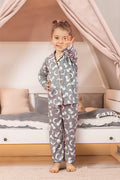 פיג'מת ילדים מכופתרת כותנה 93% כותנה 7% אלסטן ארנבון ירח אפור לבן