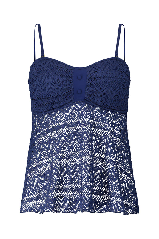 טופ טנקיני סטרפלס קרושה כפתורים יסמין- כחול נייבי
