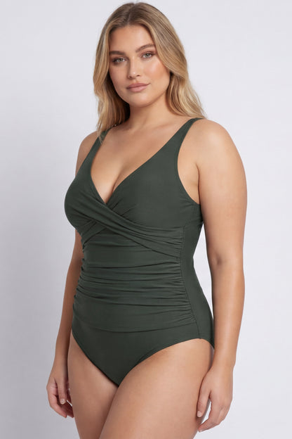 בגד ים שלם פלאס כיווצים מעטפה מחטב קורפו ירוק זית