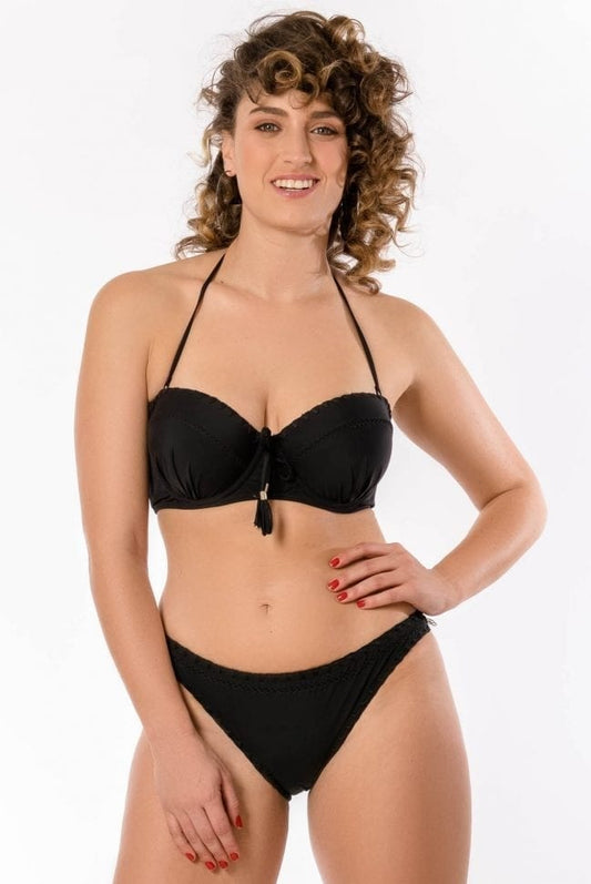 סט ביקיני פלאס סטרפלס רקום קיילי - שחור