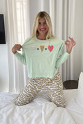 סט פיג'מה לנשים גו אנדר פיצה - 100% כותנה - חולצה מנטה(ירוק בהיר) שרוול ארוך ומכנס ארוך ן Morena