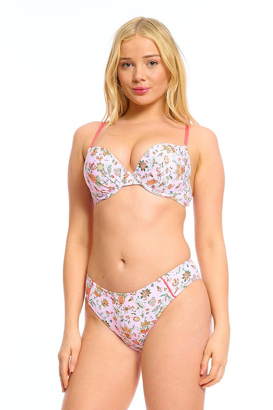 סט ביקיני פרחוני סן סבסטיאן ורוד עם חזיית דאבל פושאפ ן Morena